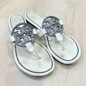 Tory Burch Miller White Pave Rhinestone Crystal Sandals Size 8